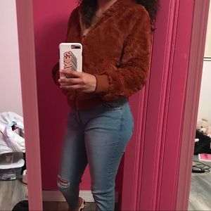 Rust colored fur jacket